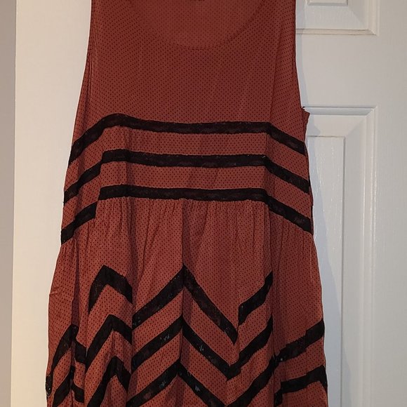 Free People Intimately Voile & Lace Tunic Brick Red & Black - Picture 6 of 8